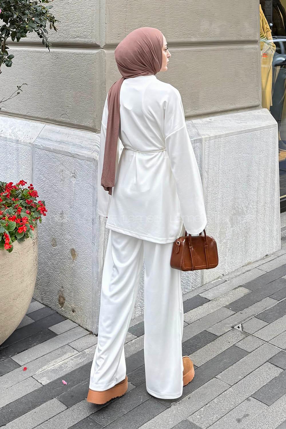 Lamelif Yırtmaçlı İkili Takım Beyaz