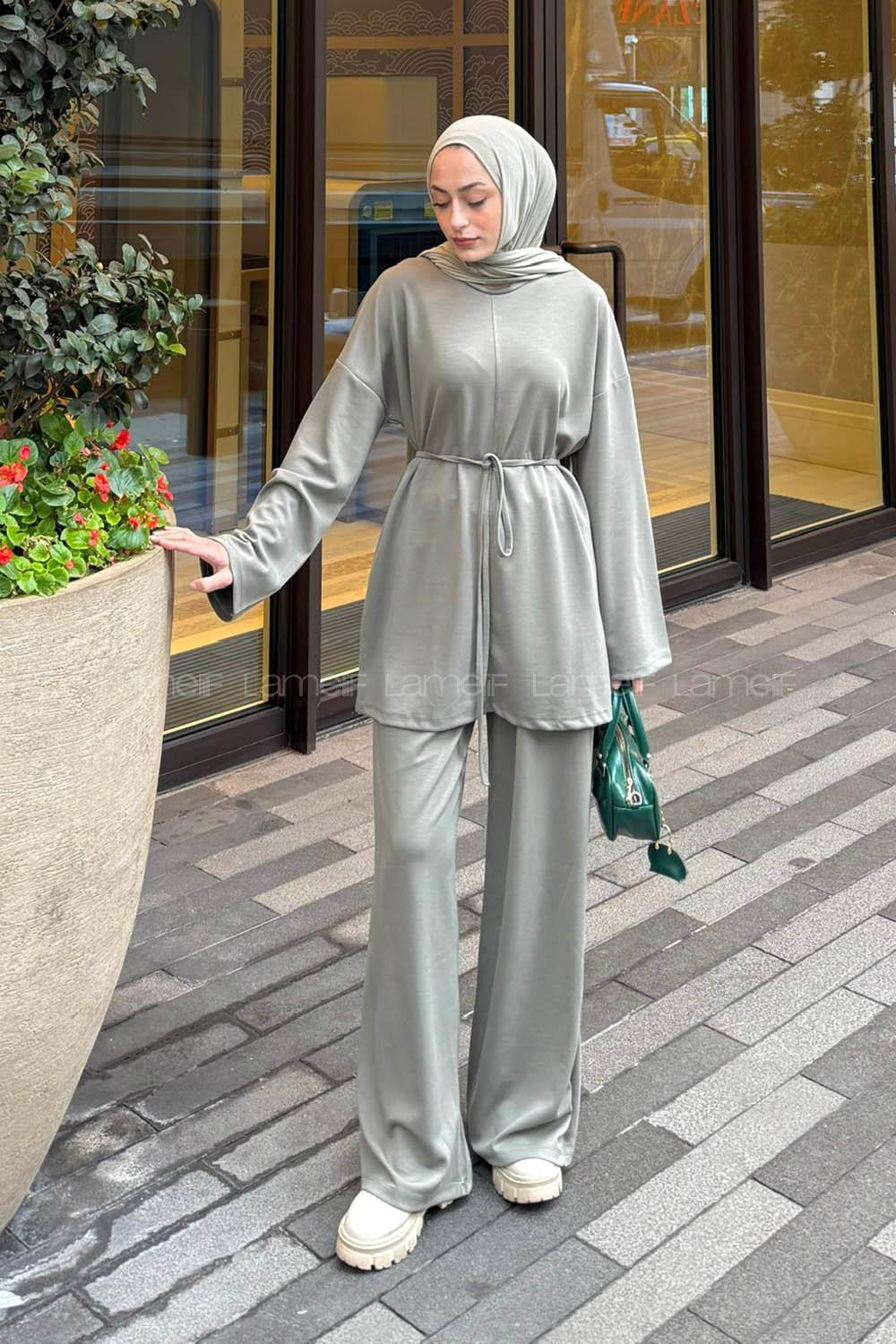 Khaki Crew Neck Long Arm Cotton Regular Trousers Comfortable Suit