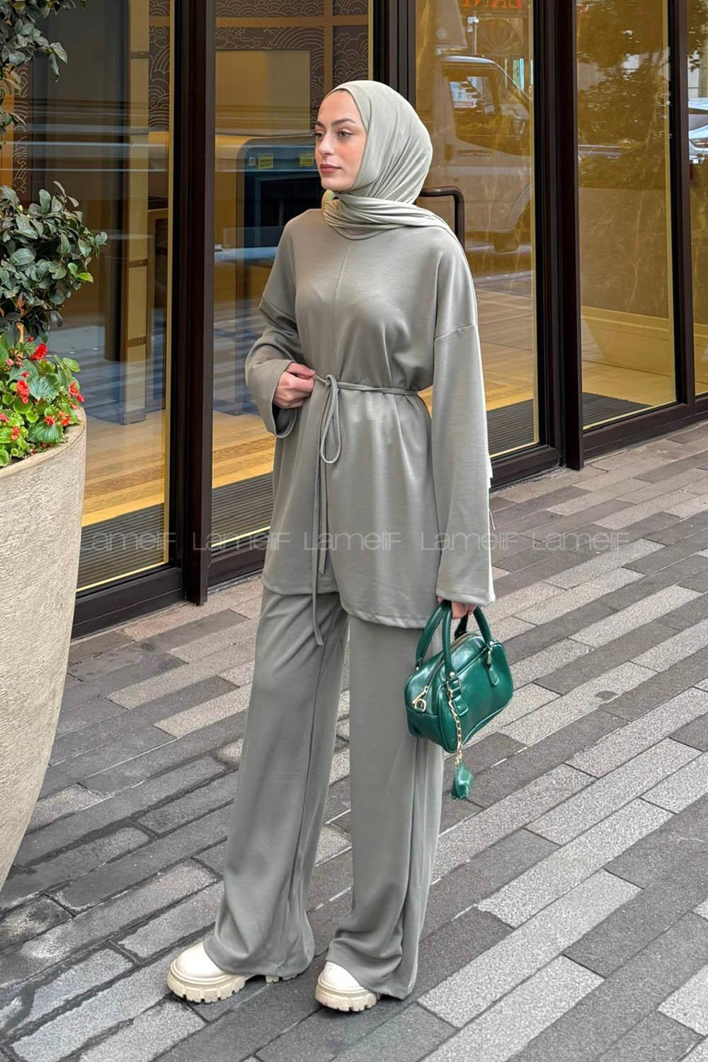 Khaki Crew Neck Long Arm Cotton Regular Trousers Comfortable Suit