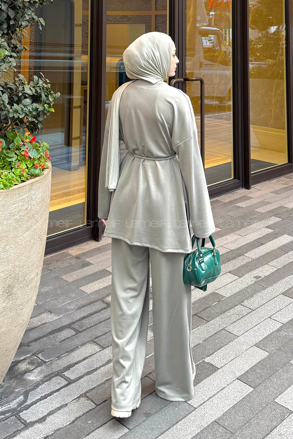 Khaki Crew Neck Long Arm Cotton Regular Trousers Comfortable Suit