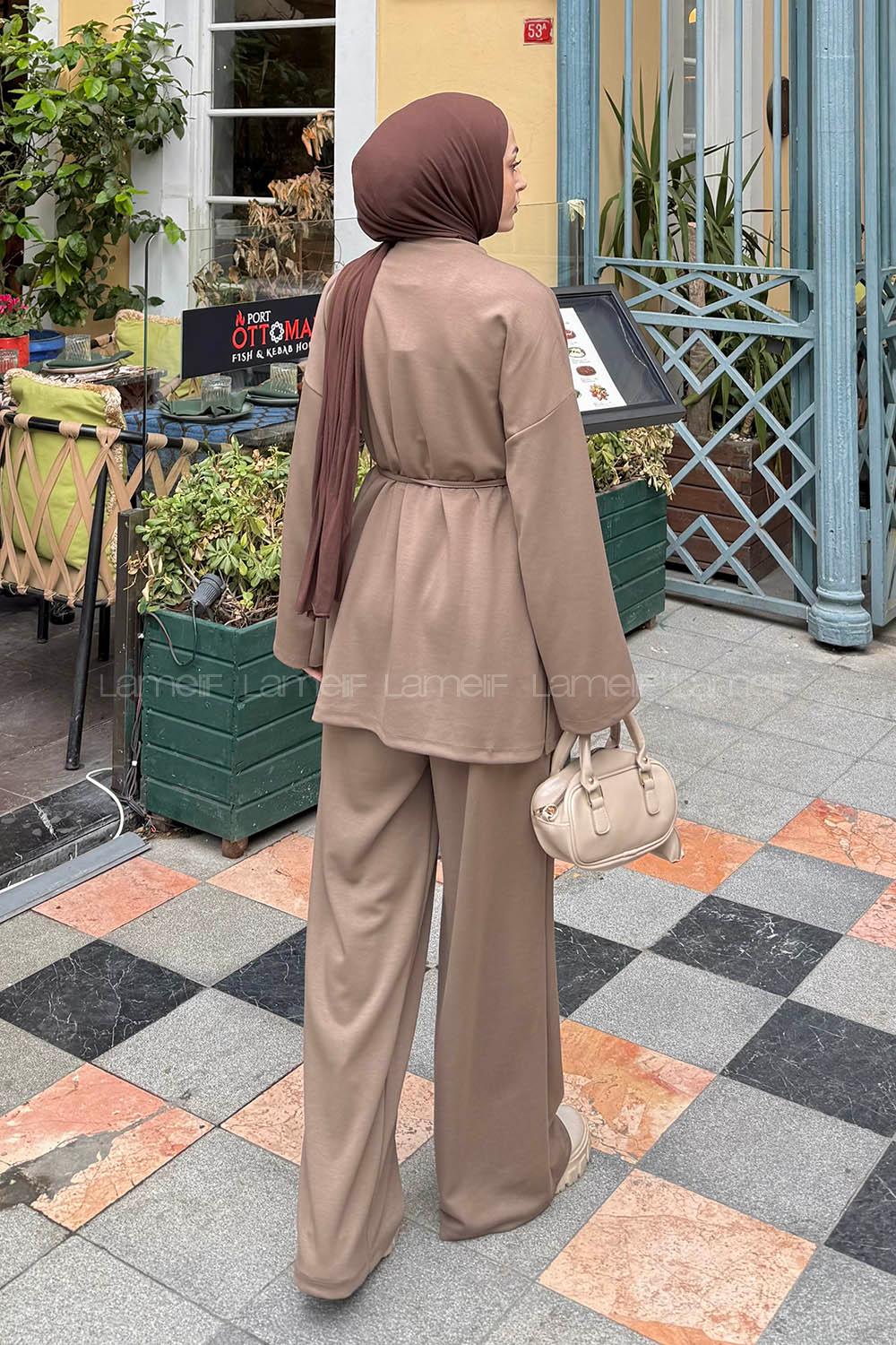 Lamelif Yırtmaçlı İkili Takım Soft Kahve