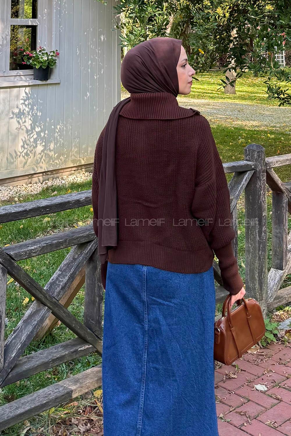 Lamelif Fermuarlı Triko Hırka Acı Kahve