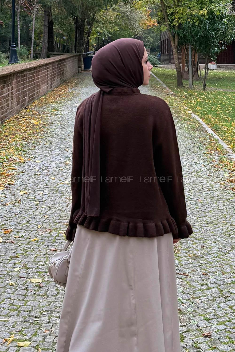 Lamelif Fırfır Detaylı Hırka Acı Kahve