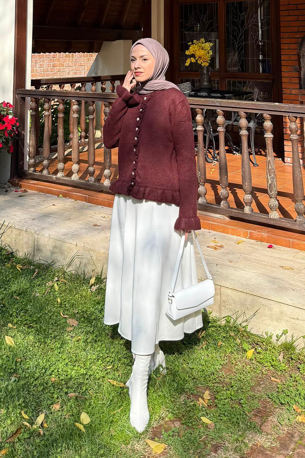 Lamelif Fırfır Detaylı Hırka Bordo