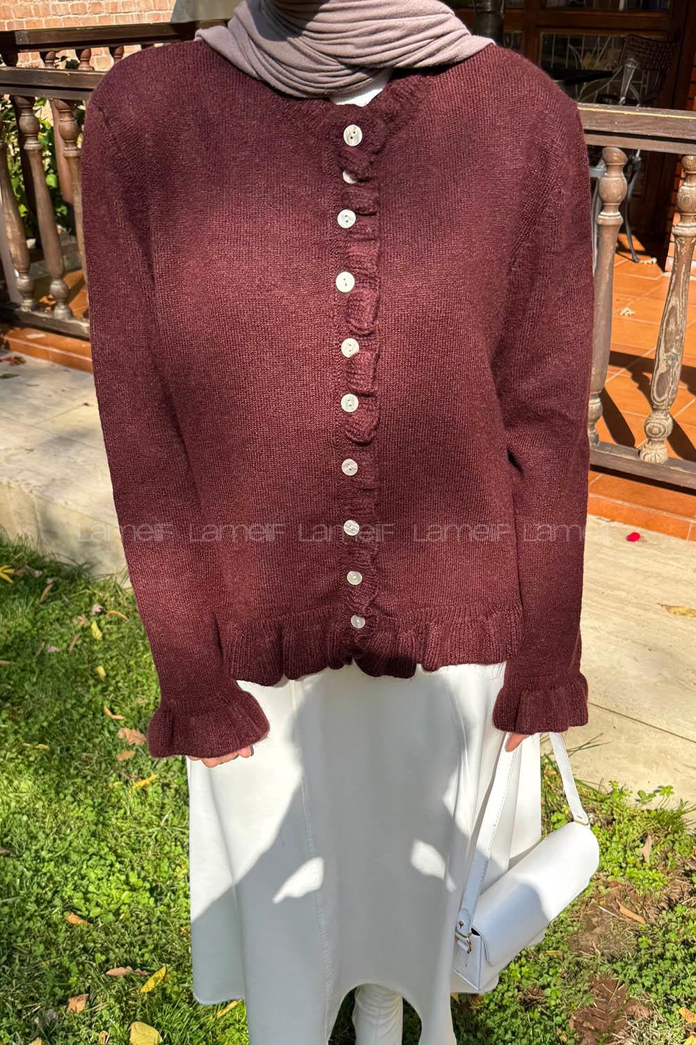 Lamelif Fırfır Detaylı Hırka Bordo