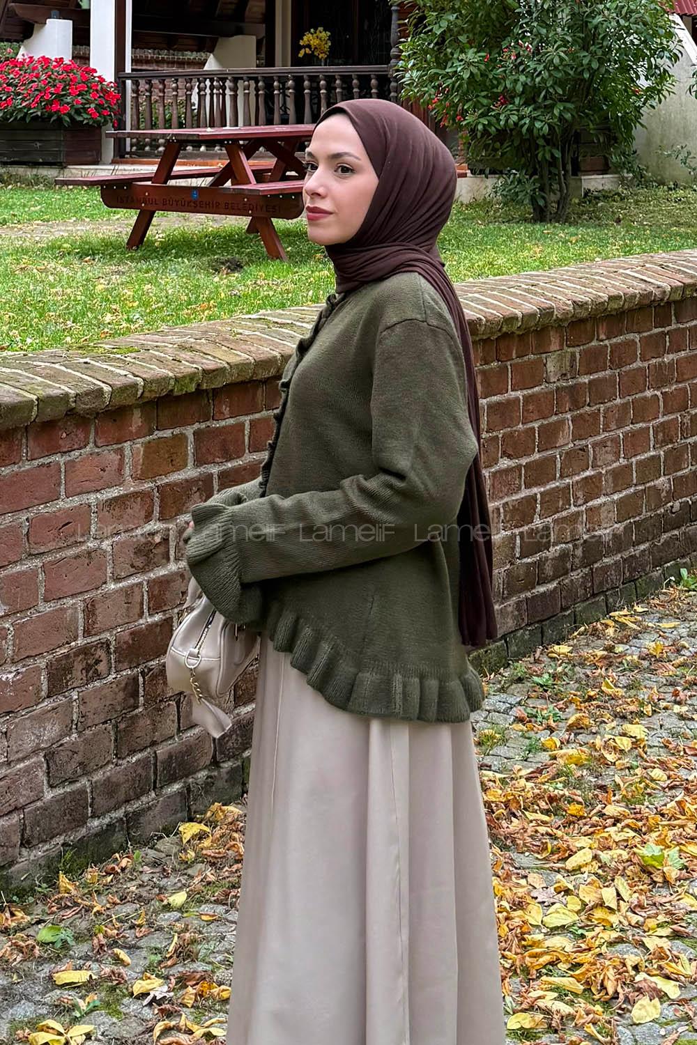 Lamelif Fırfır Detaylı Hırka Haki