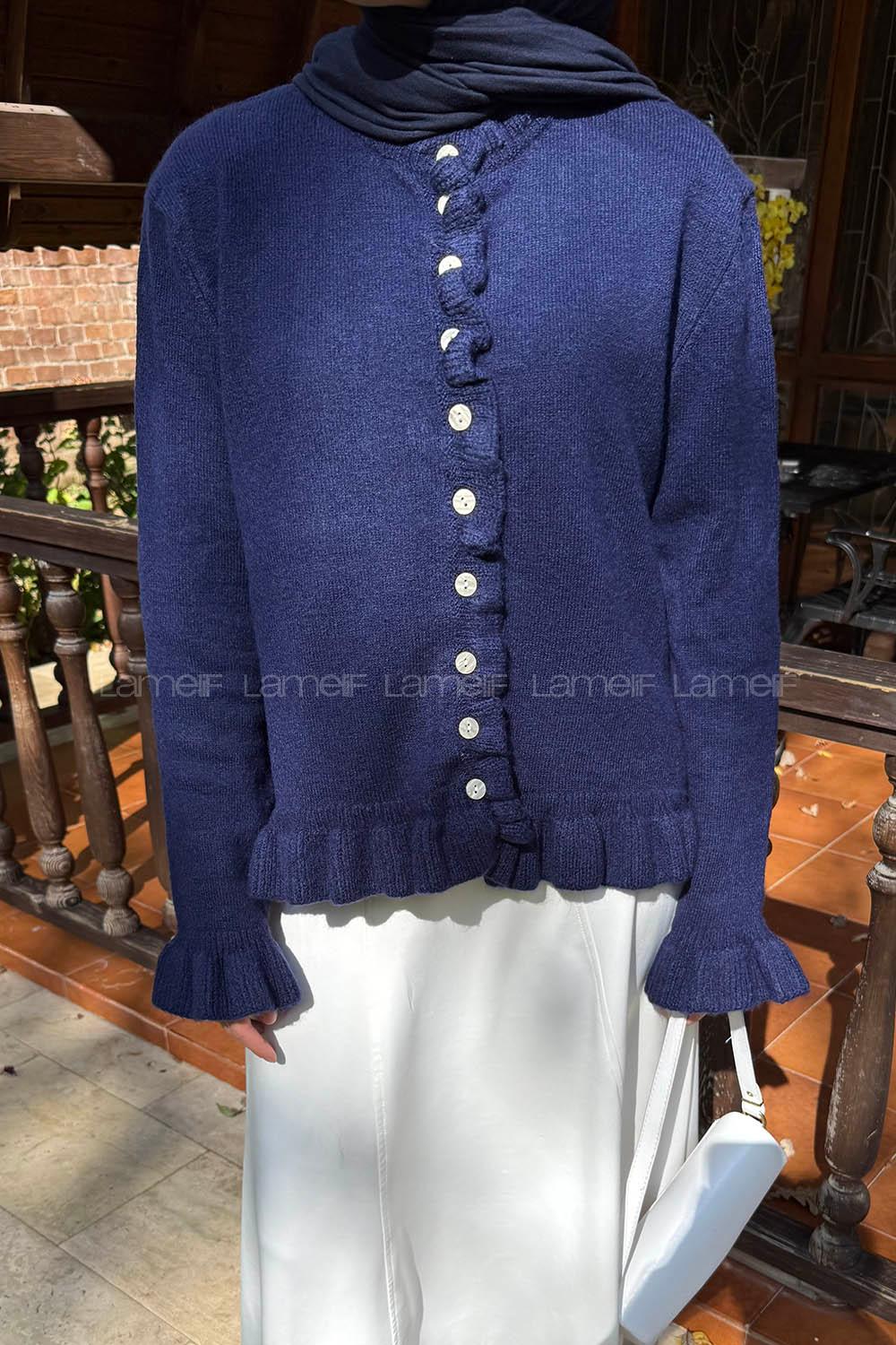 Lamelif Fırfır Detaylı Hırka Lacivert