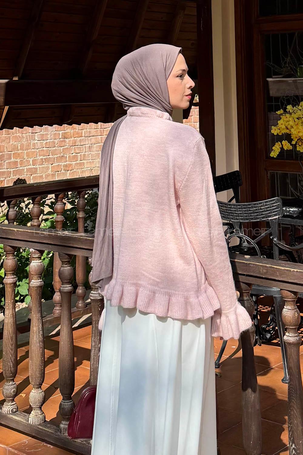 Lamelif Fırfır Detaylı Hırka Pudra