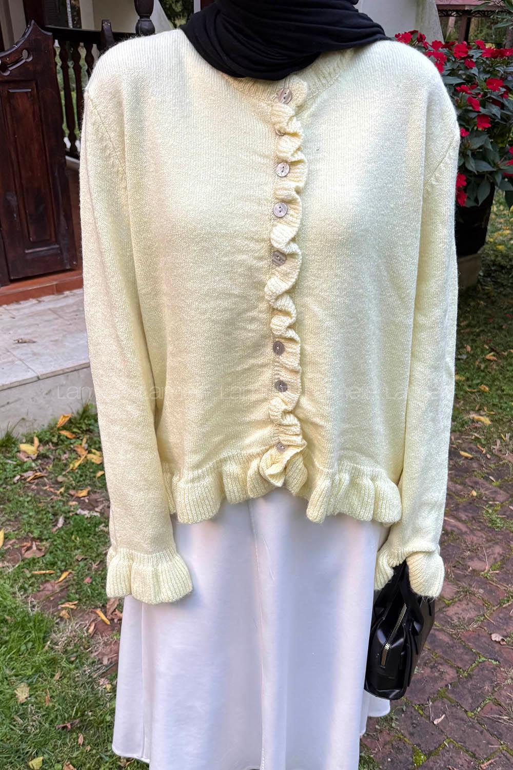 Lamelif Fırfır Detaylı Hırka sarı