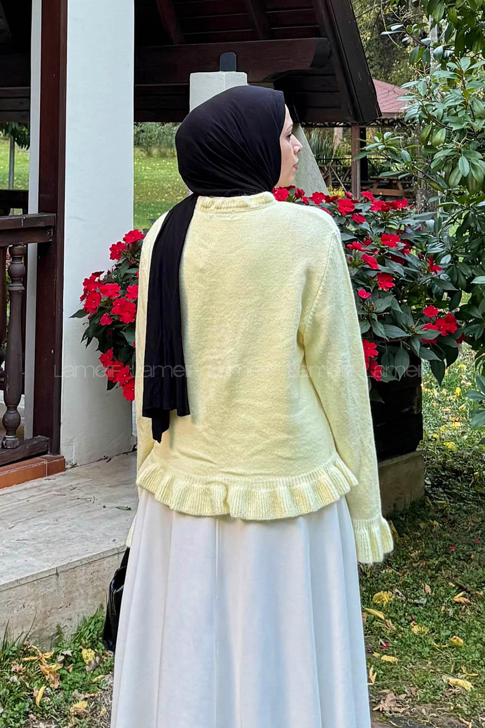 Lamelif Fırfır Detaylı Hırka sarı