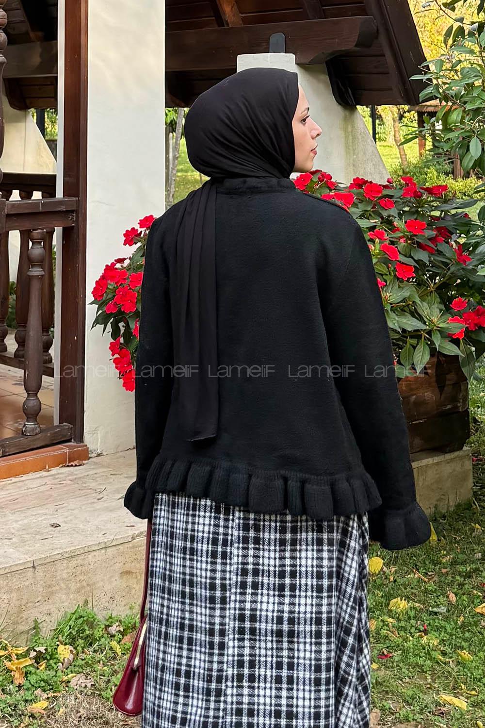 Lamelif Fırfır Detaylı Hırka Siyah