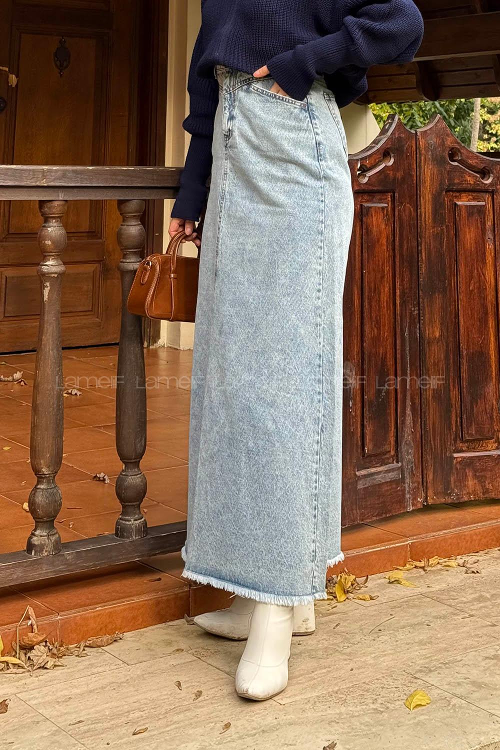 Blue-1 Denim Straight Skirt Skirt