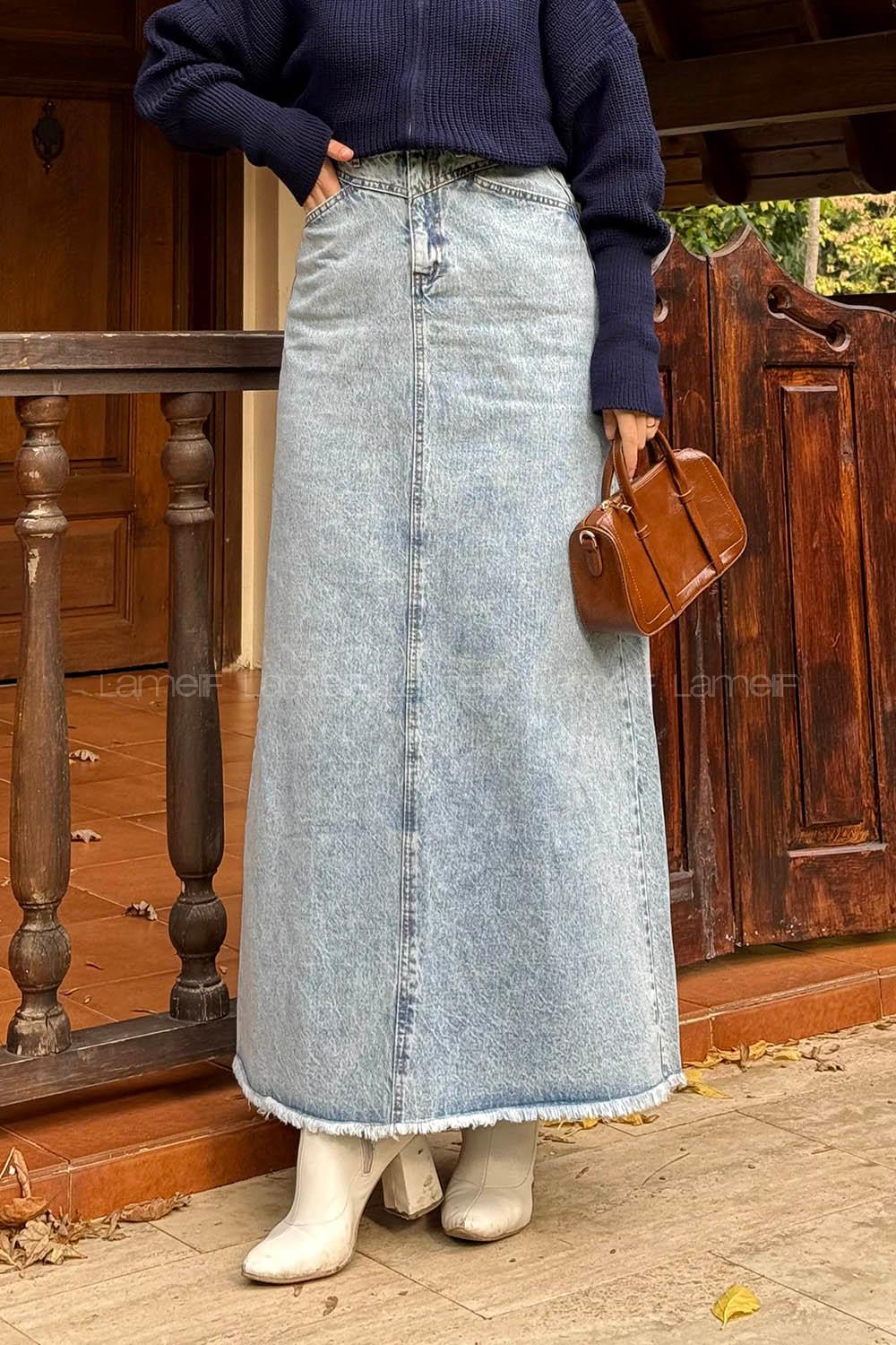 Blue-1 Denim Straight Skirt Skirt