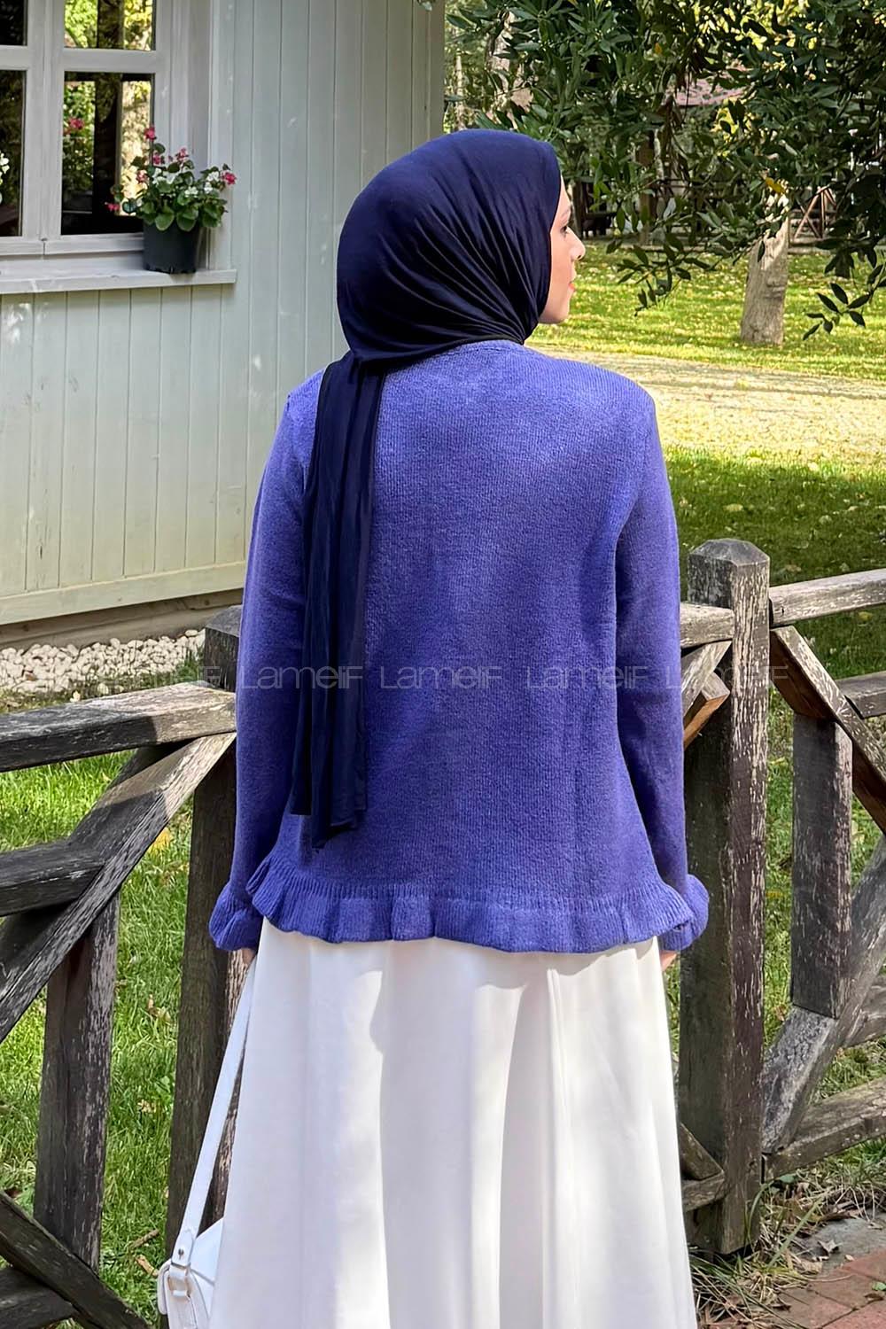 Lamelif Taş Düğmeli Hırka Mor