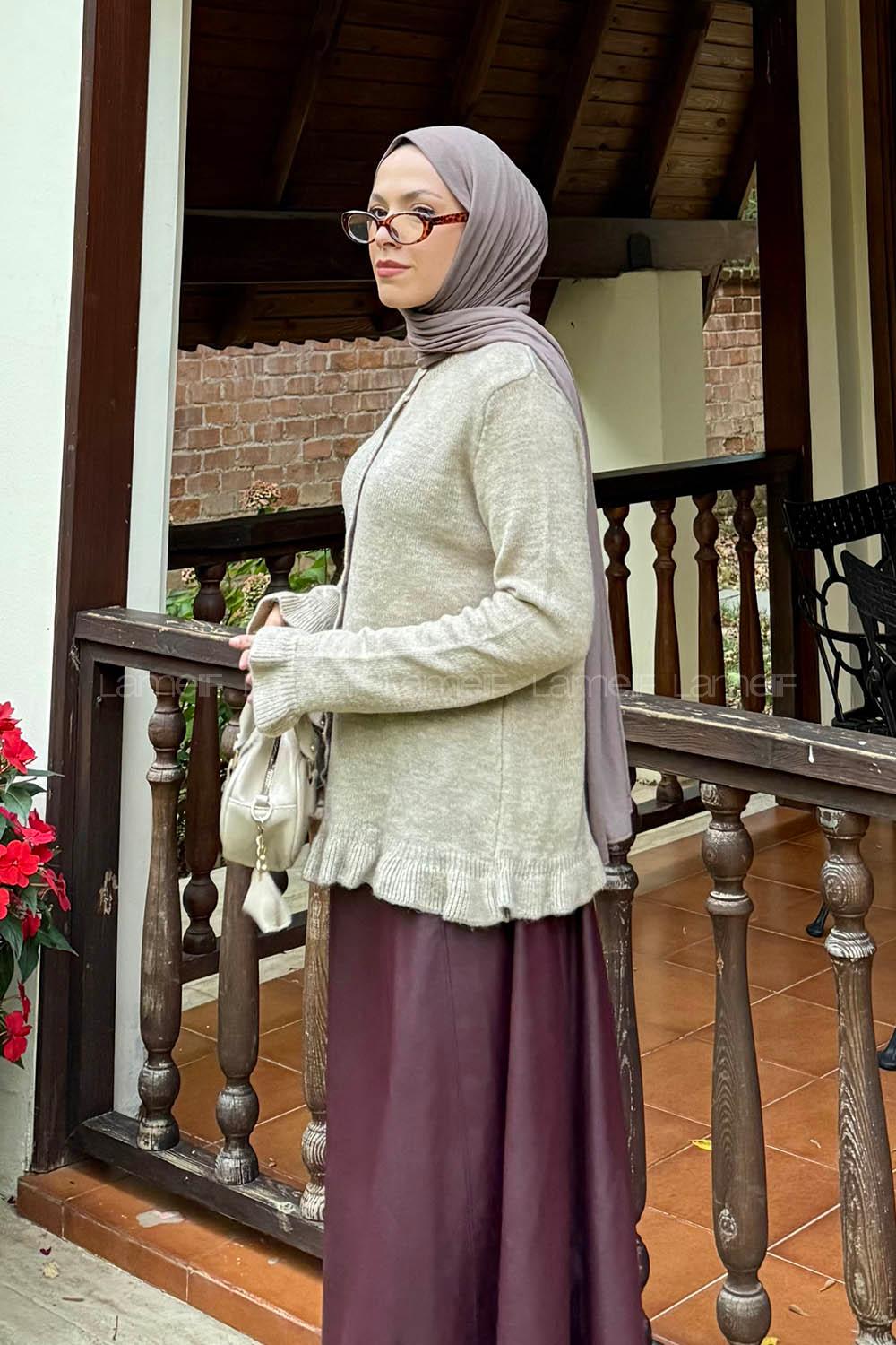 Lamelif Taş Düğmeli Hırka Soft Kahve