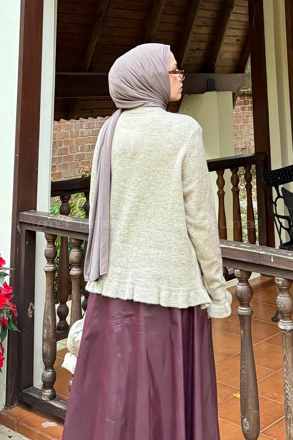 Lamelif Taş Düğmeli Hırka Soft Kahve