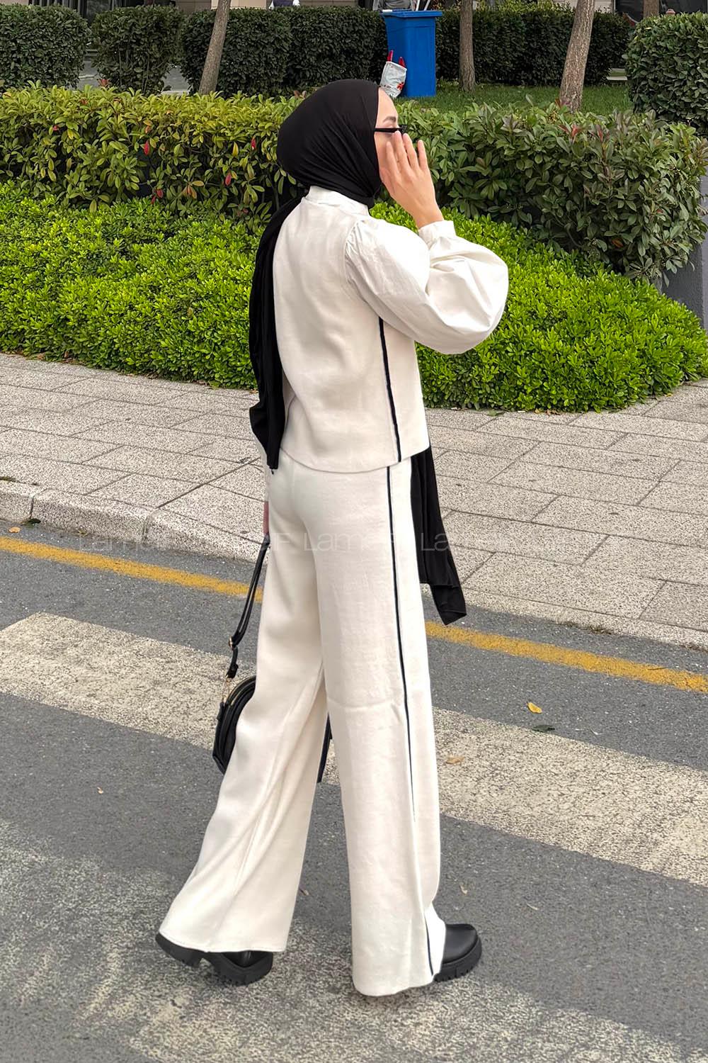 Lamelif Biyeli Yelekli Takım Taş Rengi