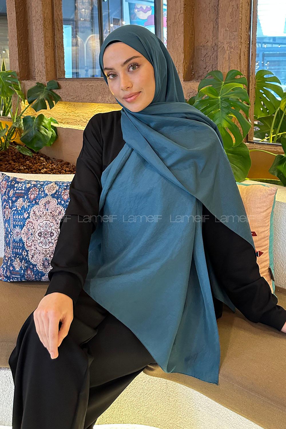 Petrol Blue Viscose Fabric Straight Shawl