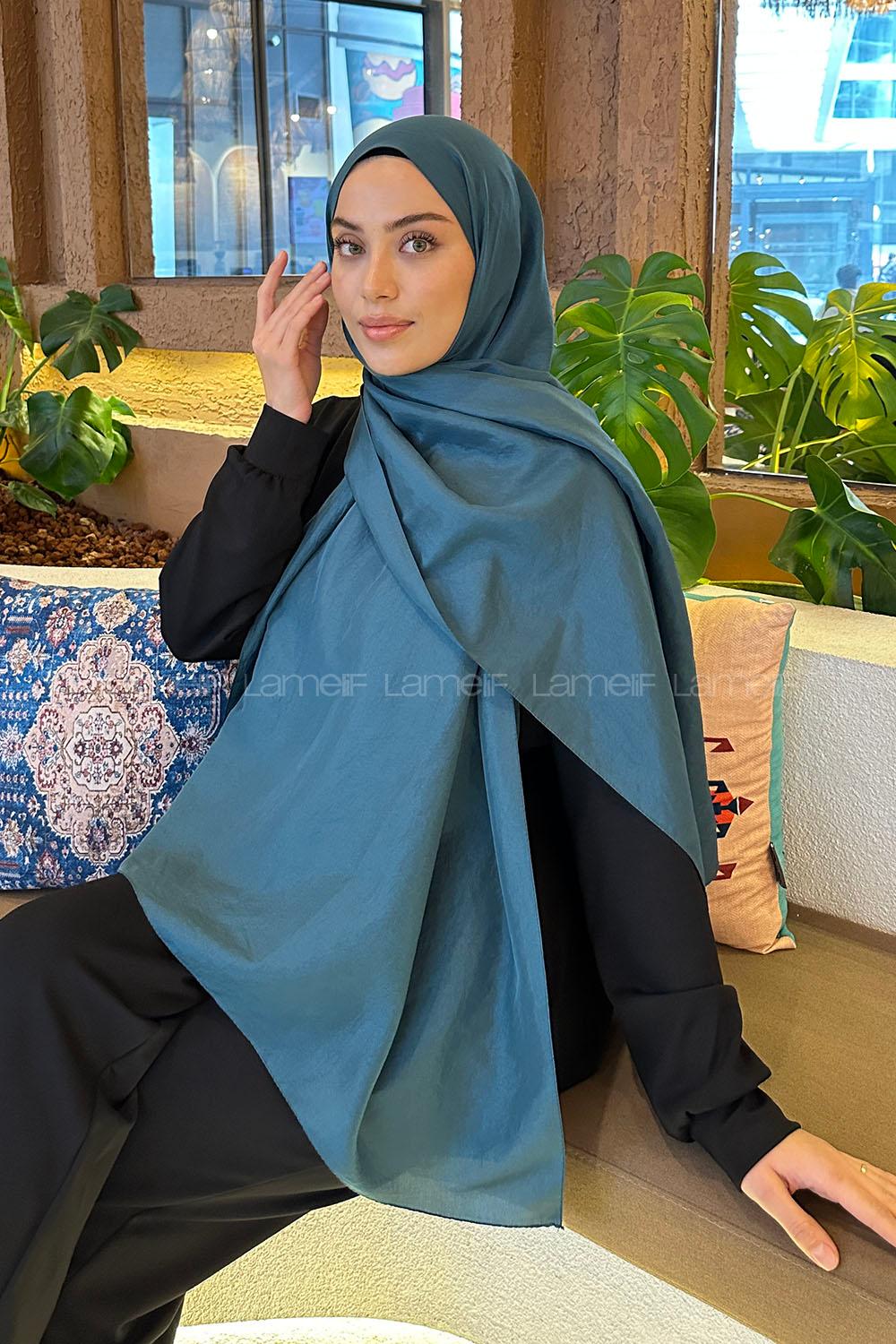 Petrol Blue Viscose Fabric Straight Shawl