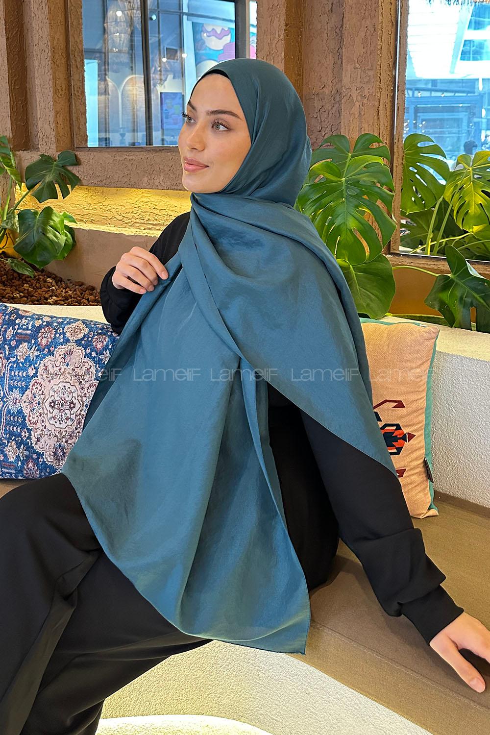 Petrol Blue Viscose Fabric Straight Shawl