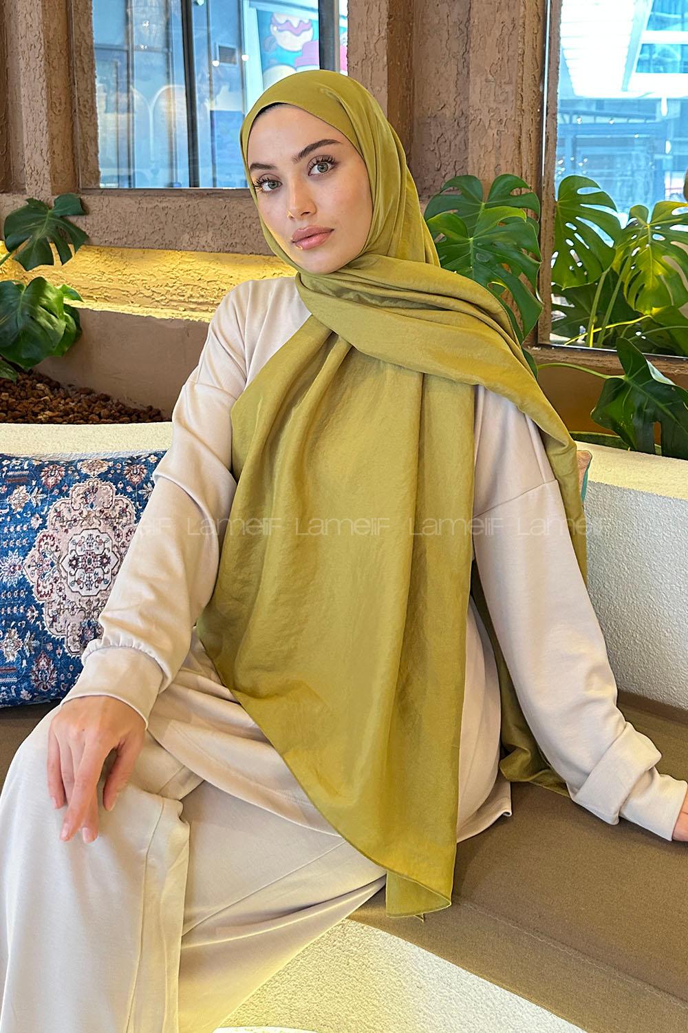 Lamelif Brisa Vual Şal Yağ Yeşili
