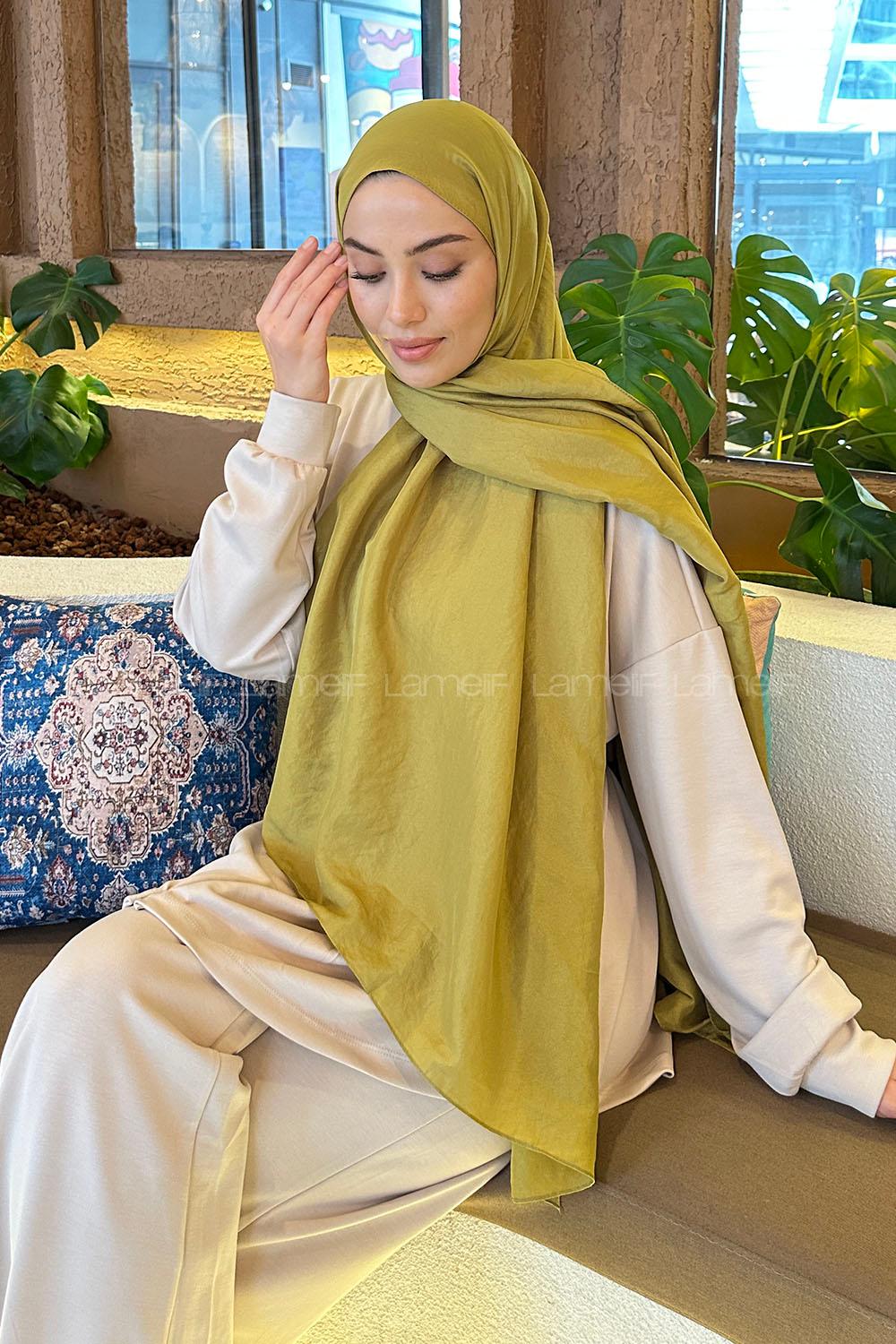 Lamelif Brisa Vual Şal Yağ Yeşili