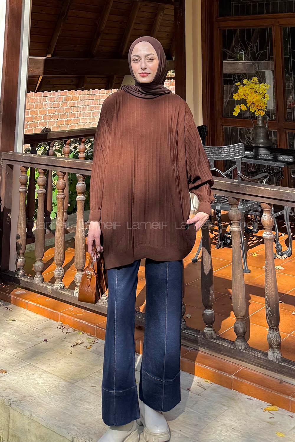 Bitter Brown Neckband Knitwear Tunic