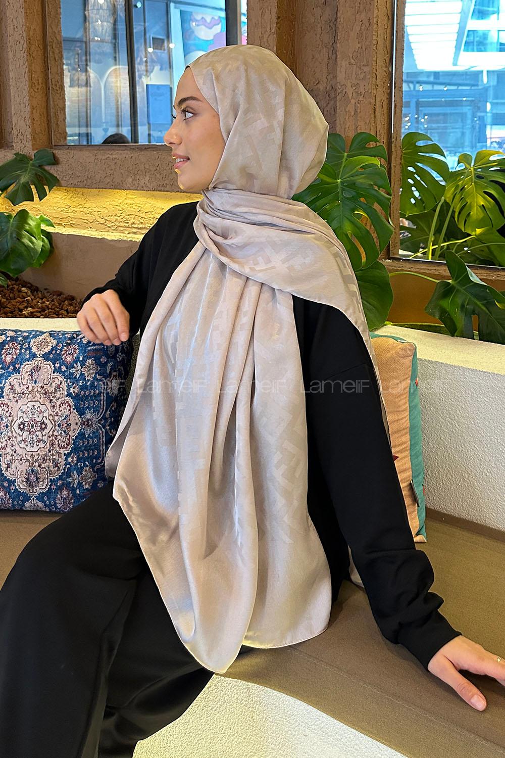 Light Grey Viscose Fabric Straight Printed Shawl
