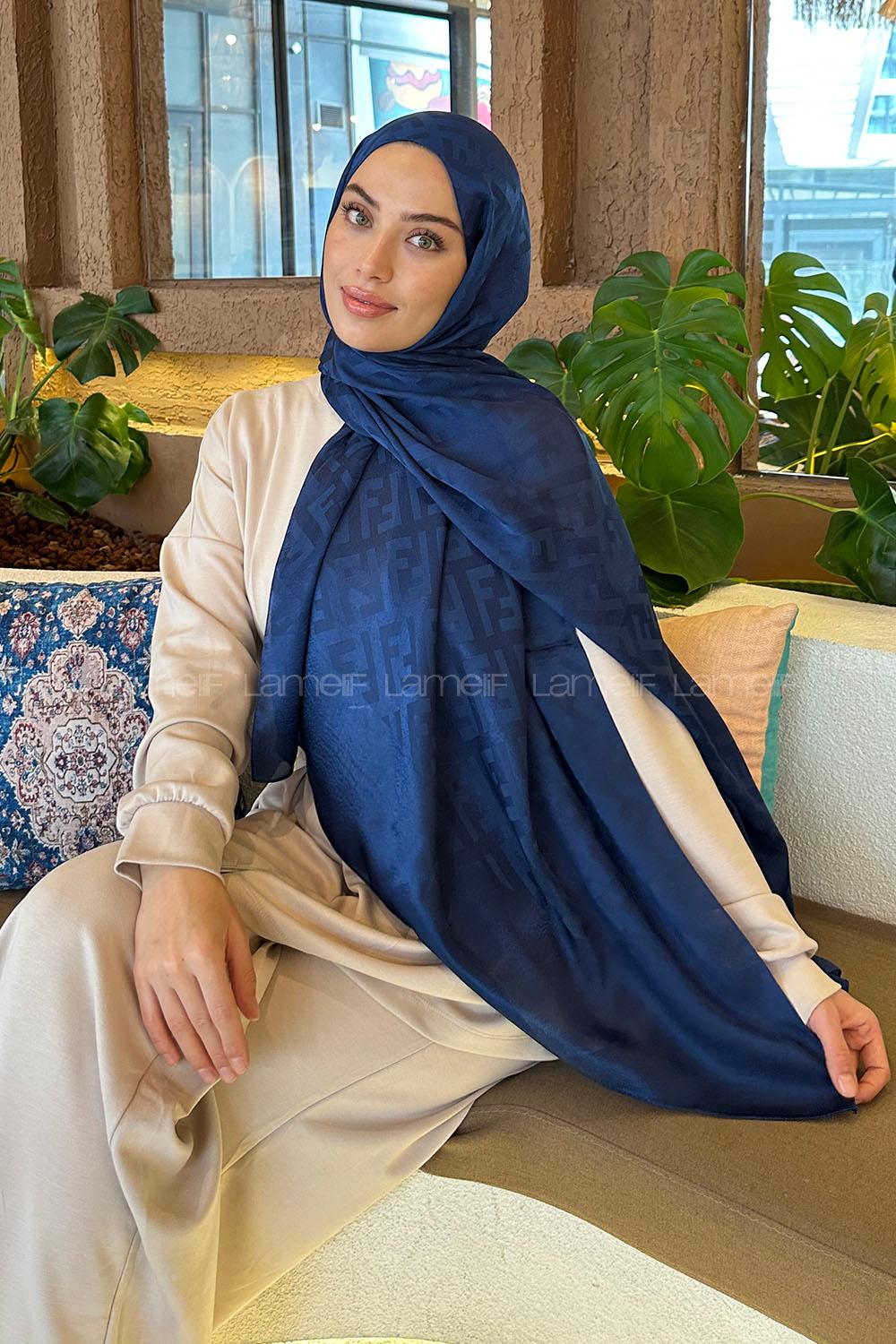 Midnight Blue Viscose Fabric Straight Printed Shawl