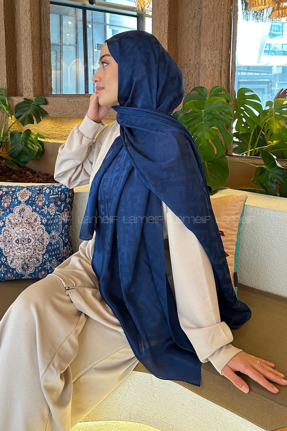 Midnight Blue Viscose Fabric Straight Printed Shawl