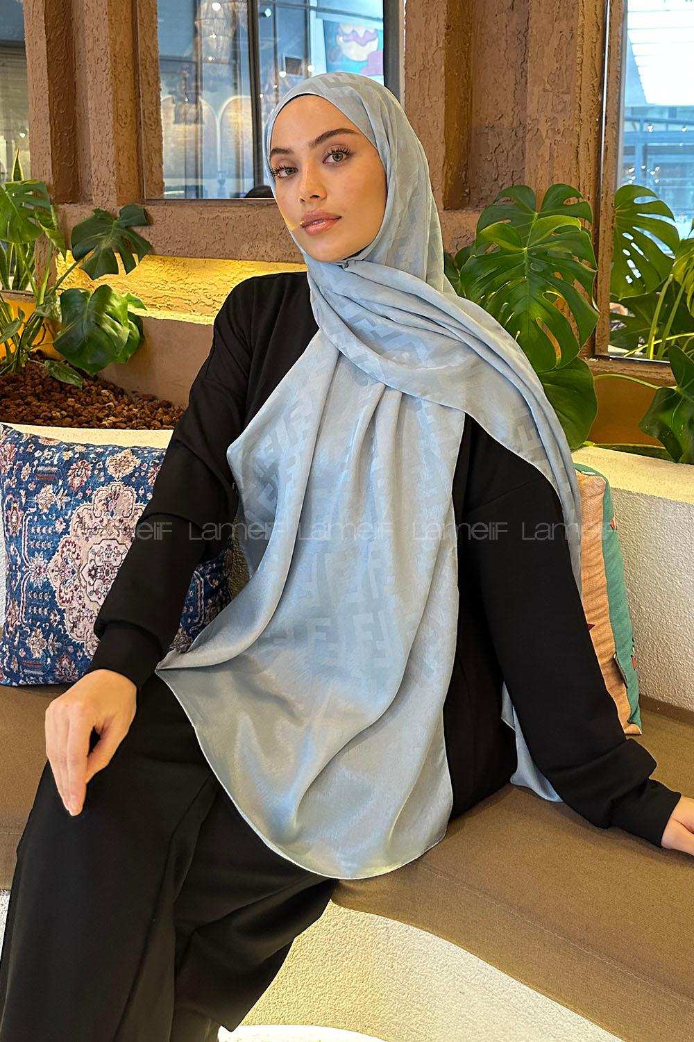 Sky Blue Viscose Fabric Straight Printed Shawl