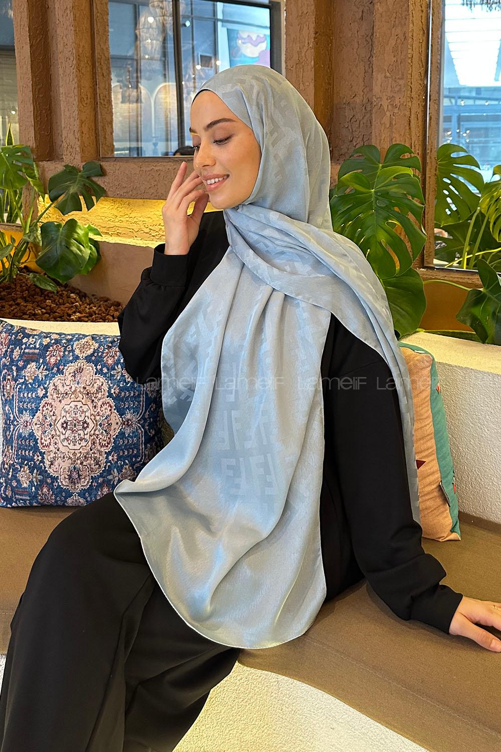 Sky Blue Viscose Fabric Straight Printed Shawl