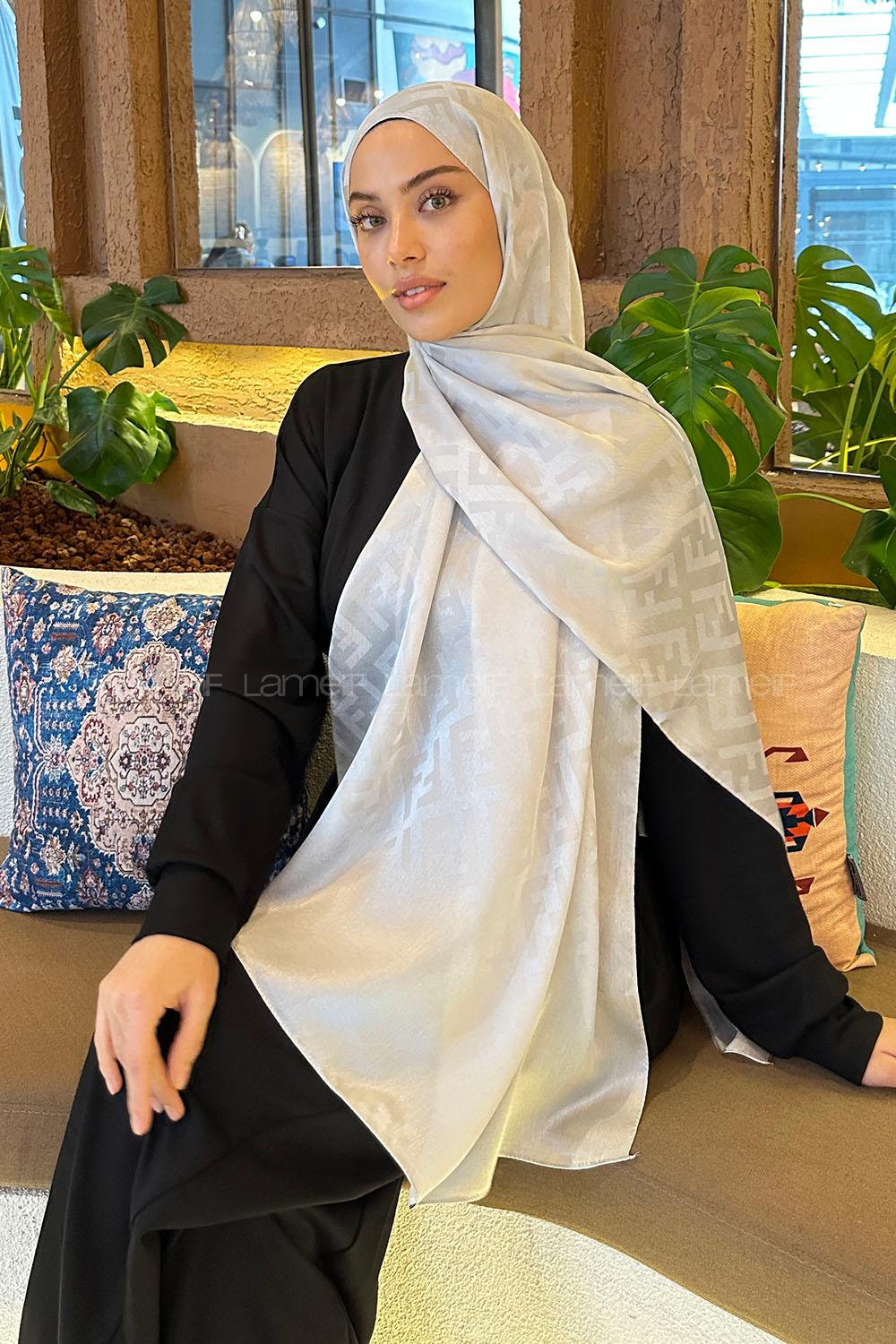 Lamelif F Desen Janjan Jakar Şal Gümüş Gri