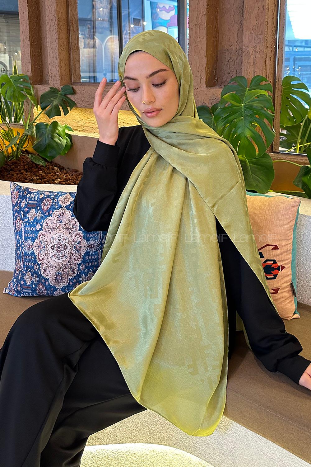 Lamelif F Desen Janjan Jakar Şal Mint Yeşili