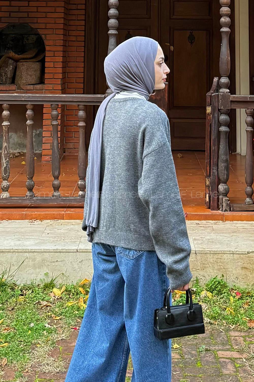 Anthracite V Neck Long Arm Acrylic Polyester Cardigan