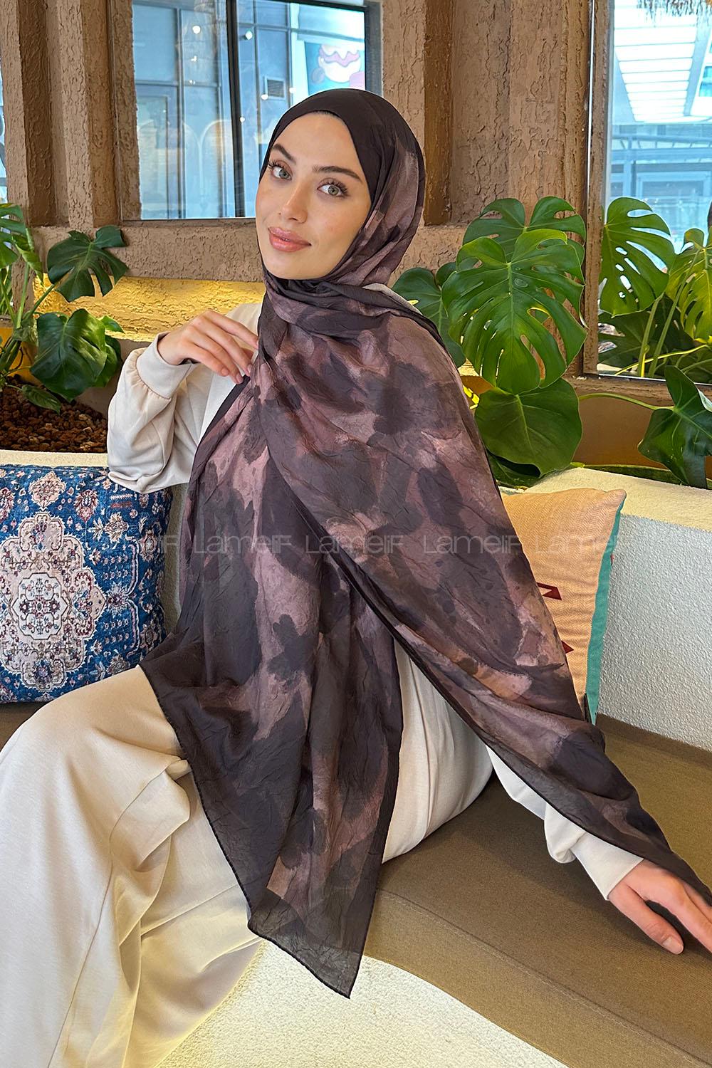 Lamelif Flora Garden Desen Bambu Şal Acı Kahve