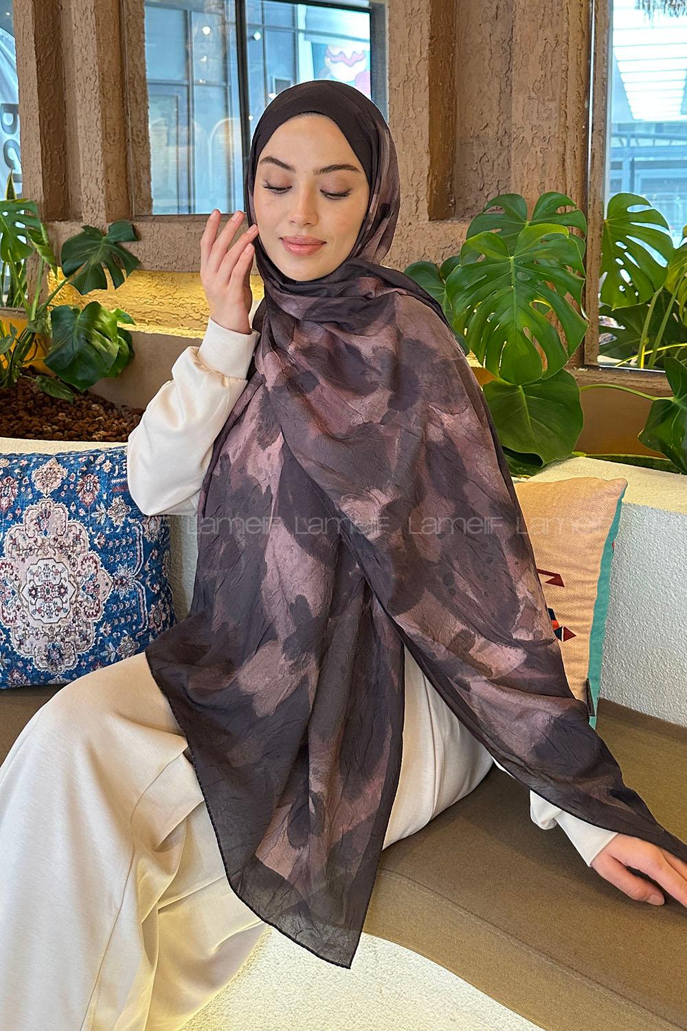 Lamelif Flora Garden Desen Bambu Şal Acı Kahve