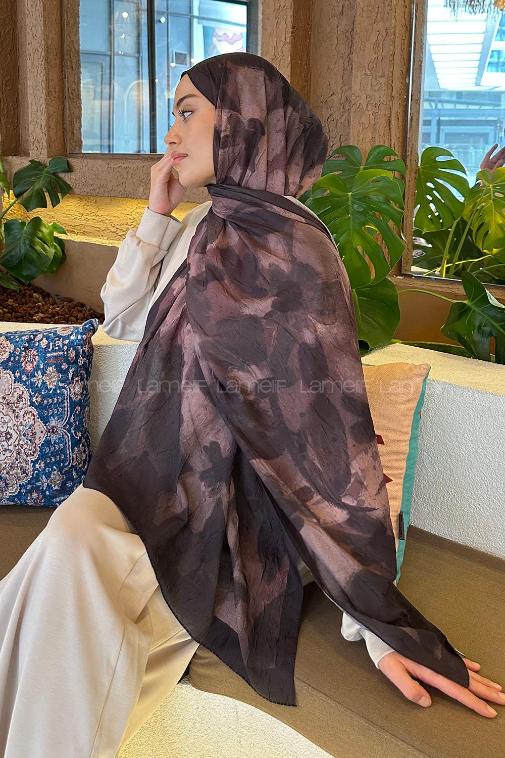 Lamelif Flora Garden Desen Bambu Şal Acı Kahve