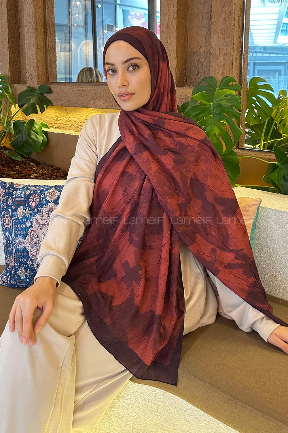 Lamelif Flora Garden Desen Bambu Şal Bordo