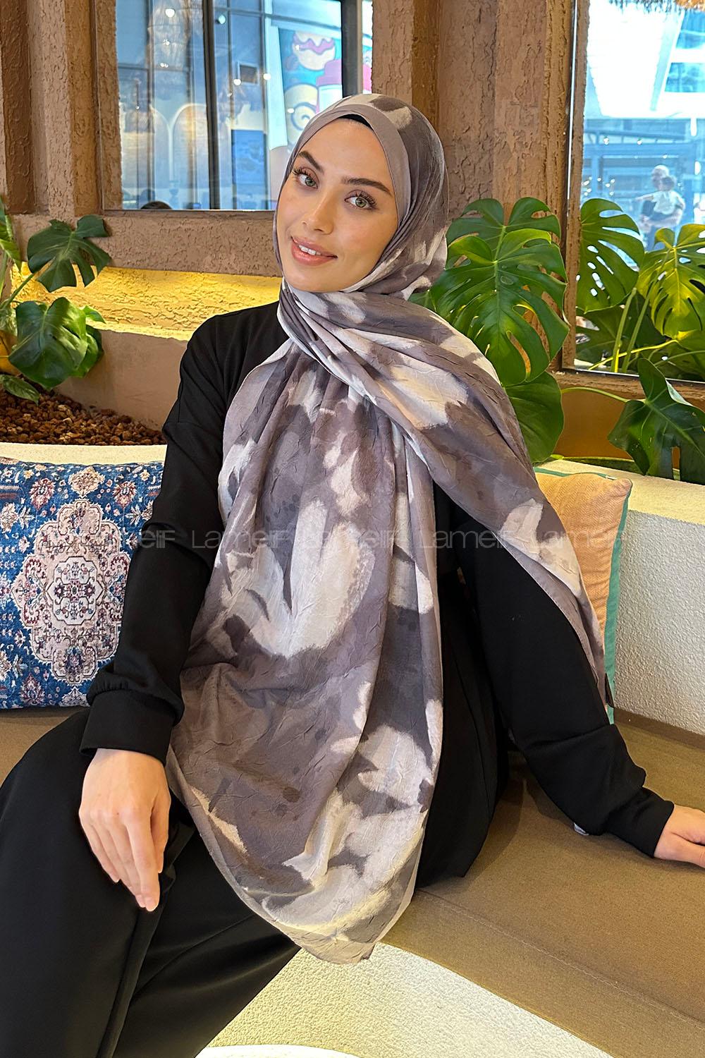 Lamelif Flora Garden Desen Bambu Şal Füme