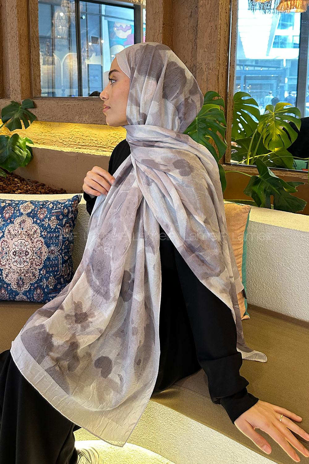 Lamelif Flora Garden Desen Bambu Şal Gümüş