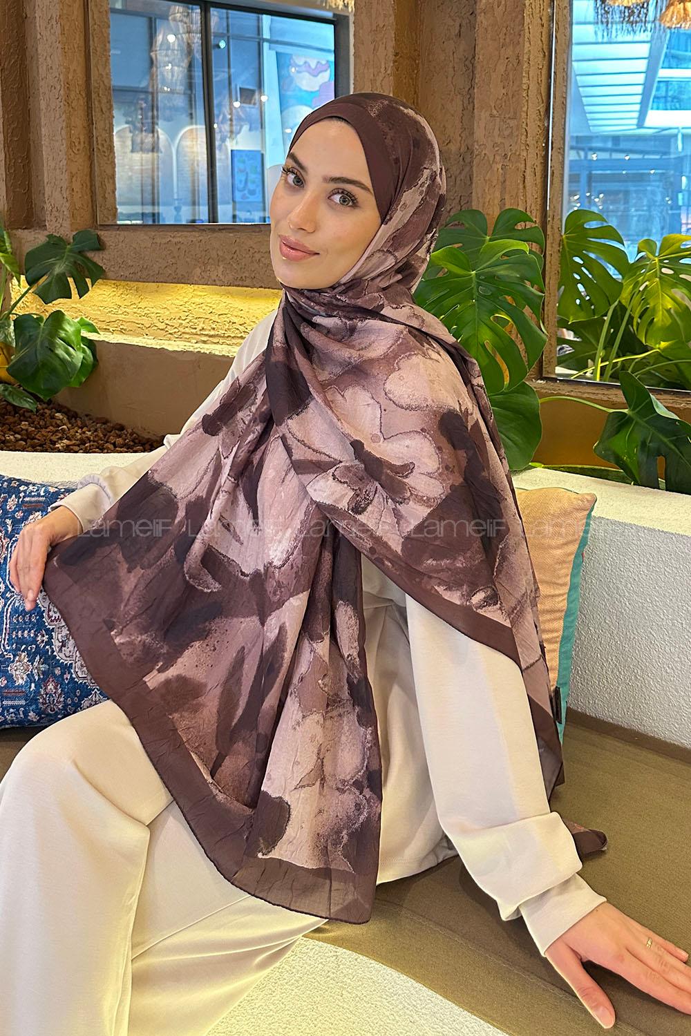 Lamelif Flora Garden Desen Bambu Şal Kahverengi