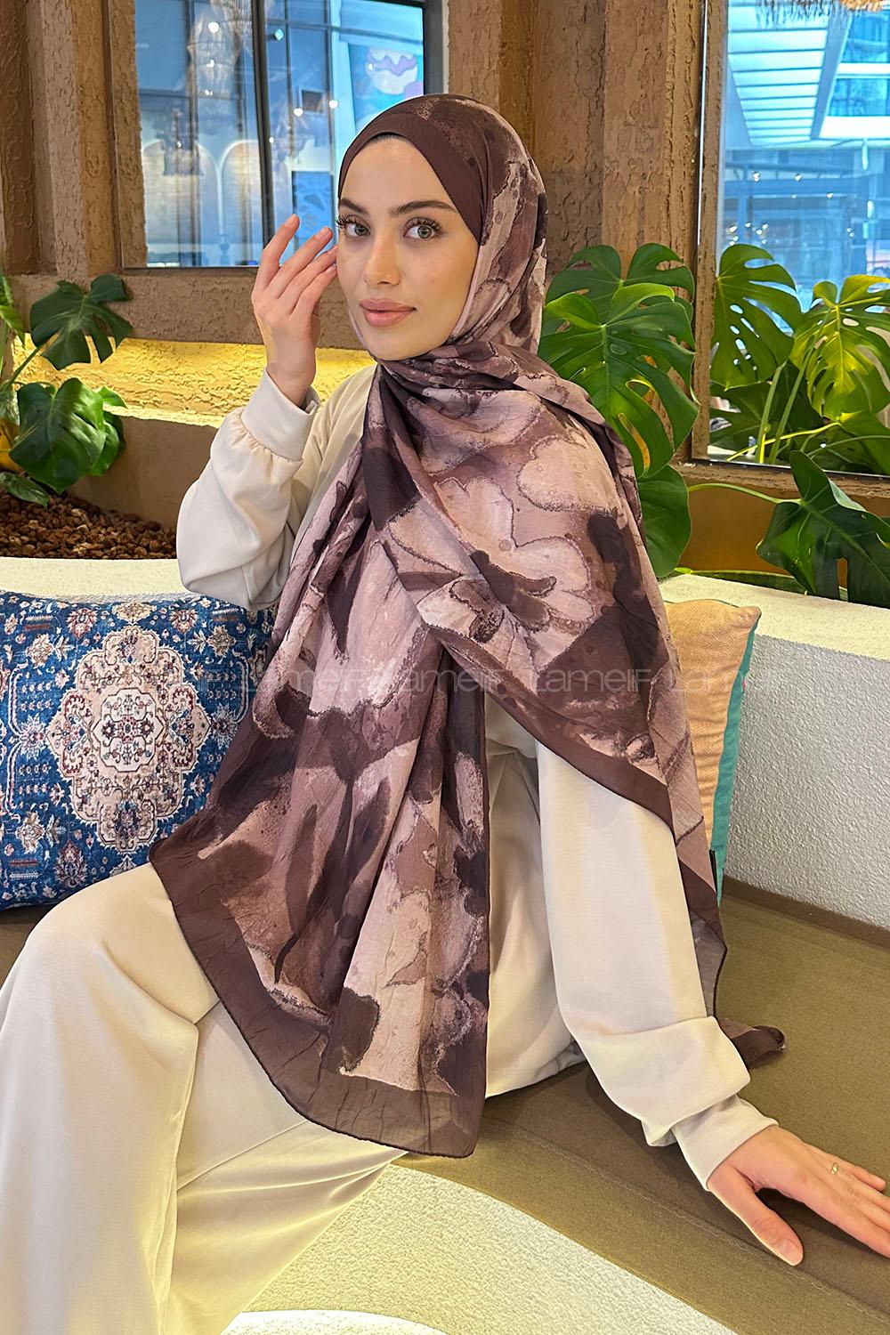 Lamelif Flora Garden Desen Bambu Şal Kahverengi