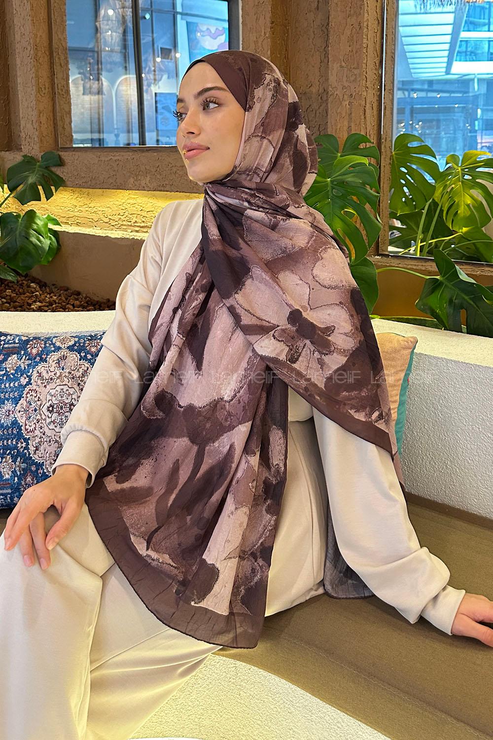 Lamelif Flora Garden Desen Bambu Şal Kahverengi