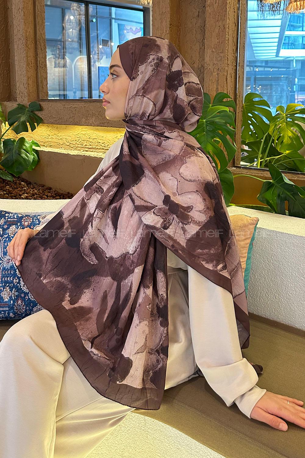 Lamelif Flora Garden Desen Bambu Şal Kahverengi