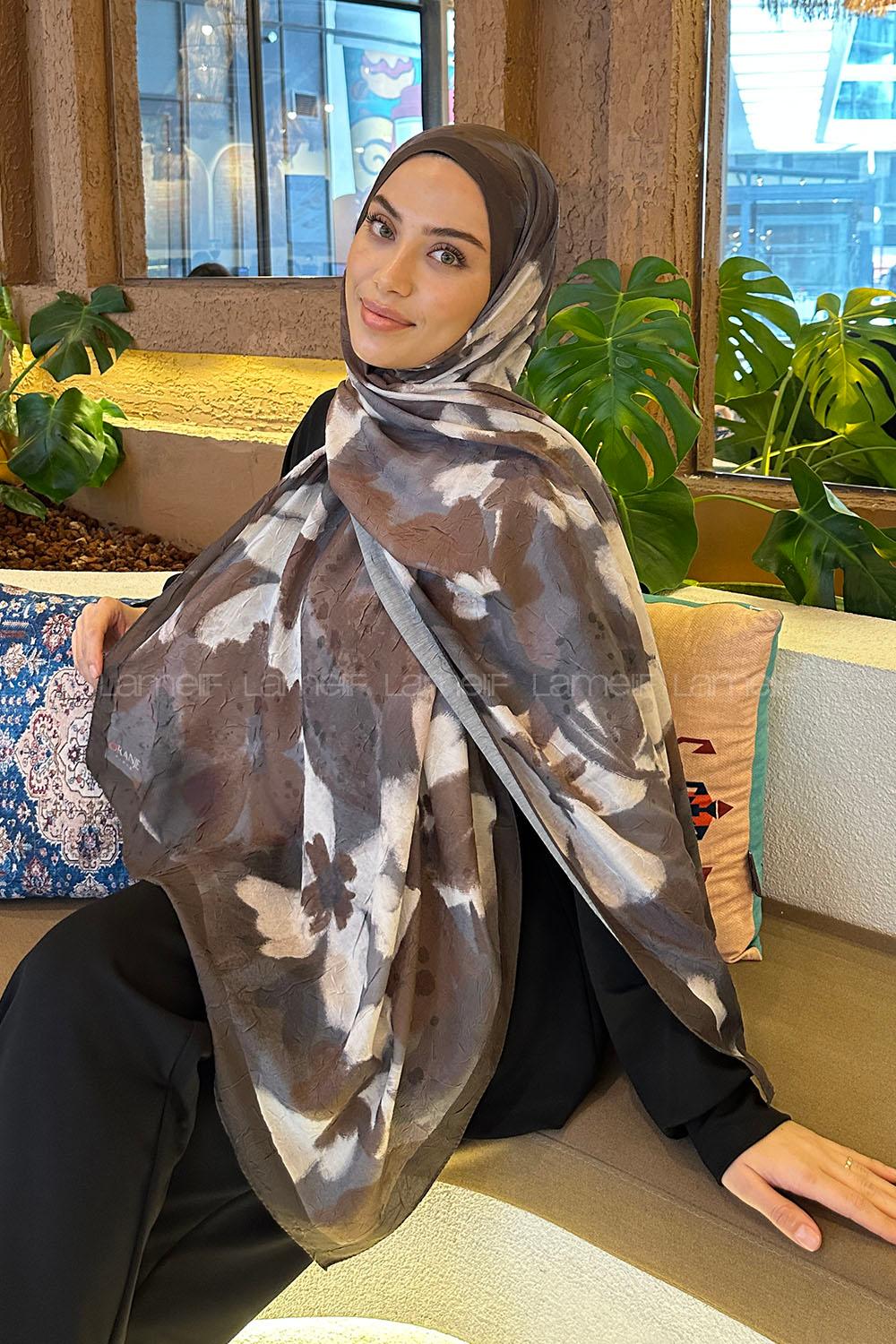 Lamelif Flora Garden Desen Bambu Şal Koyu Yeşil