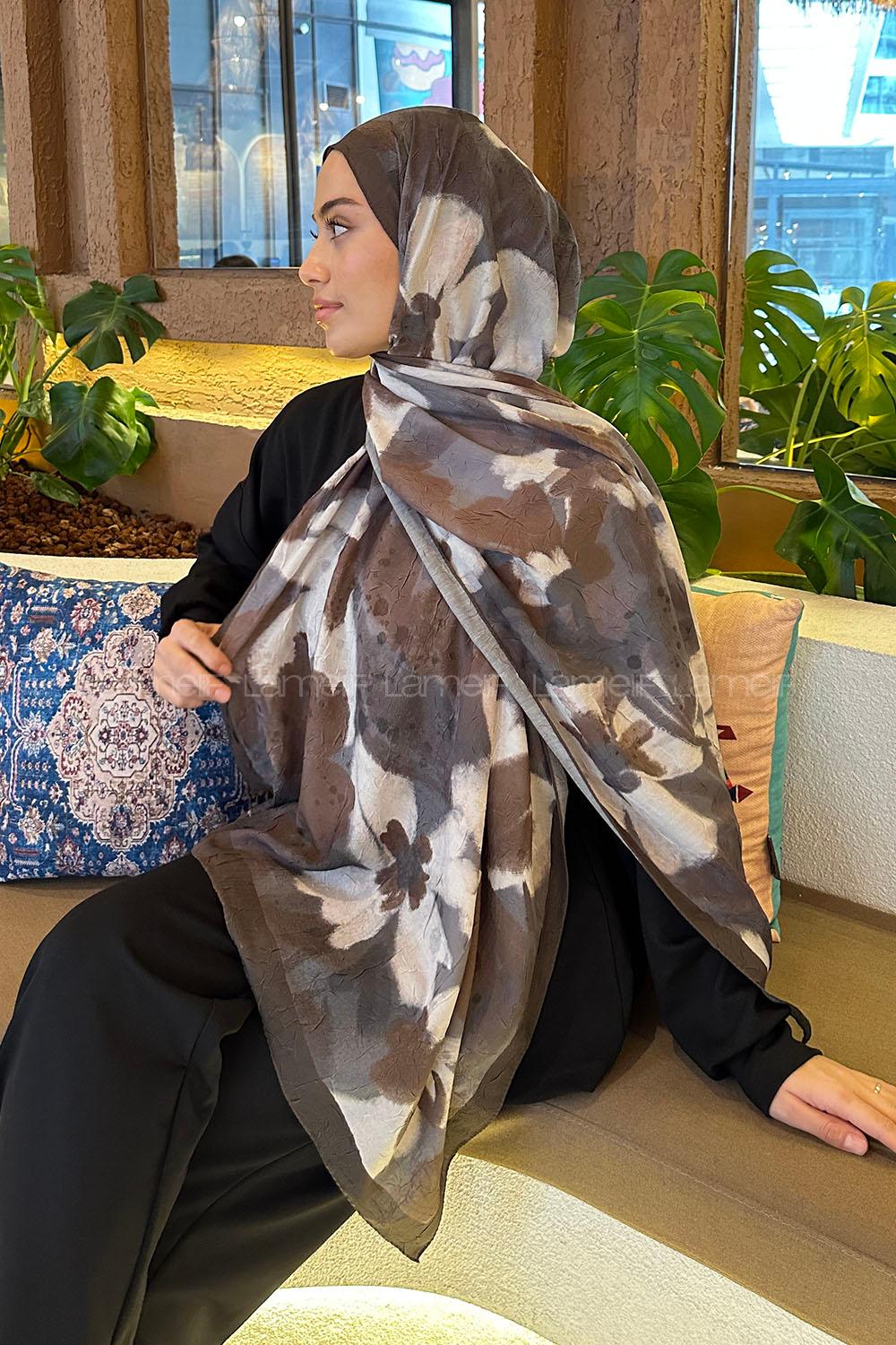 Lamelif Flora Garden Desen Bambu Şal Koyu Yeşil