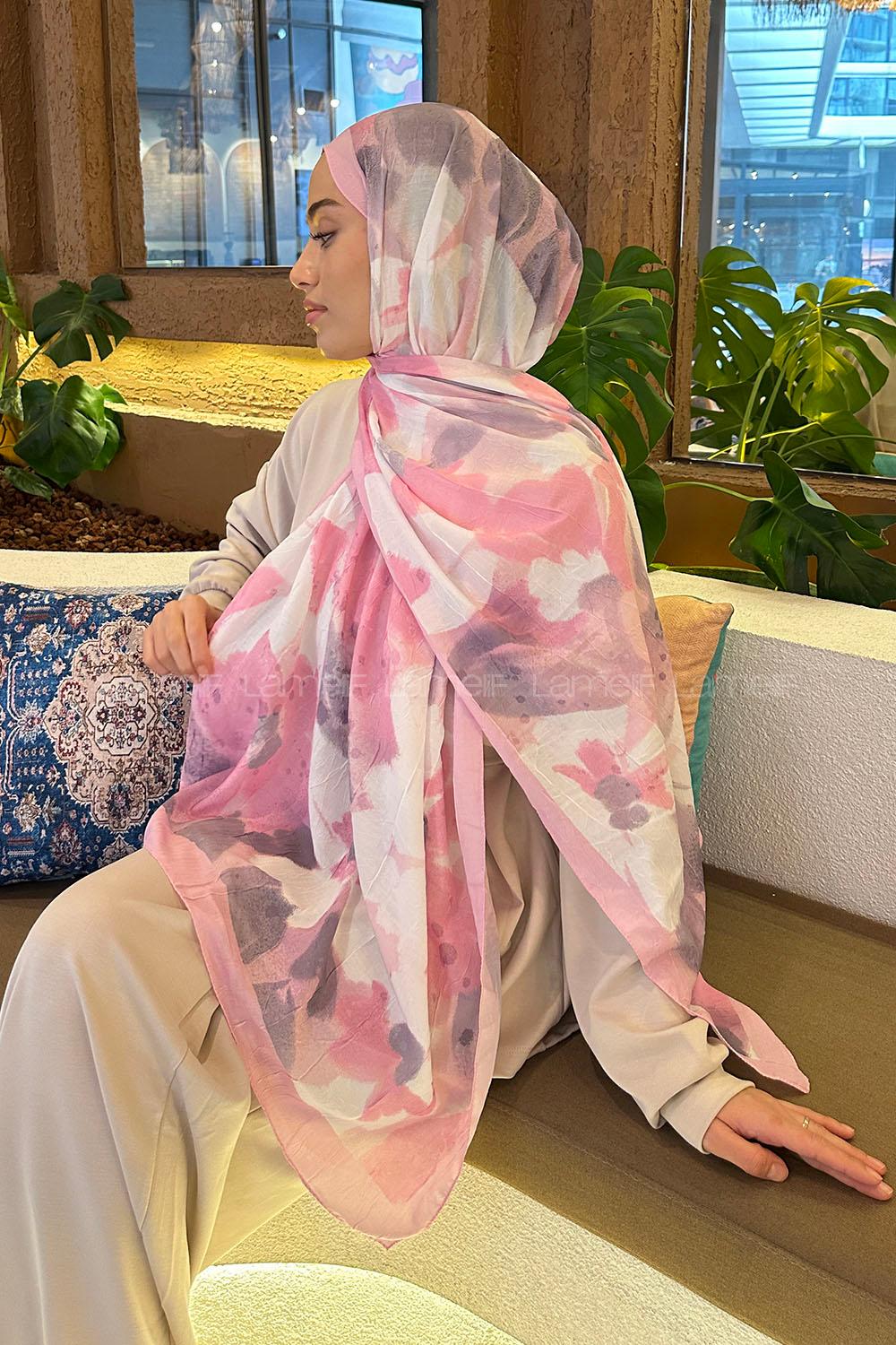 Lamelif Flora Garden Desen Bambu Şal Şeker Pembe