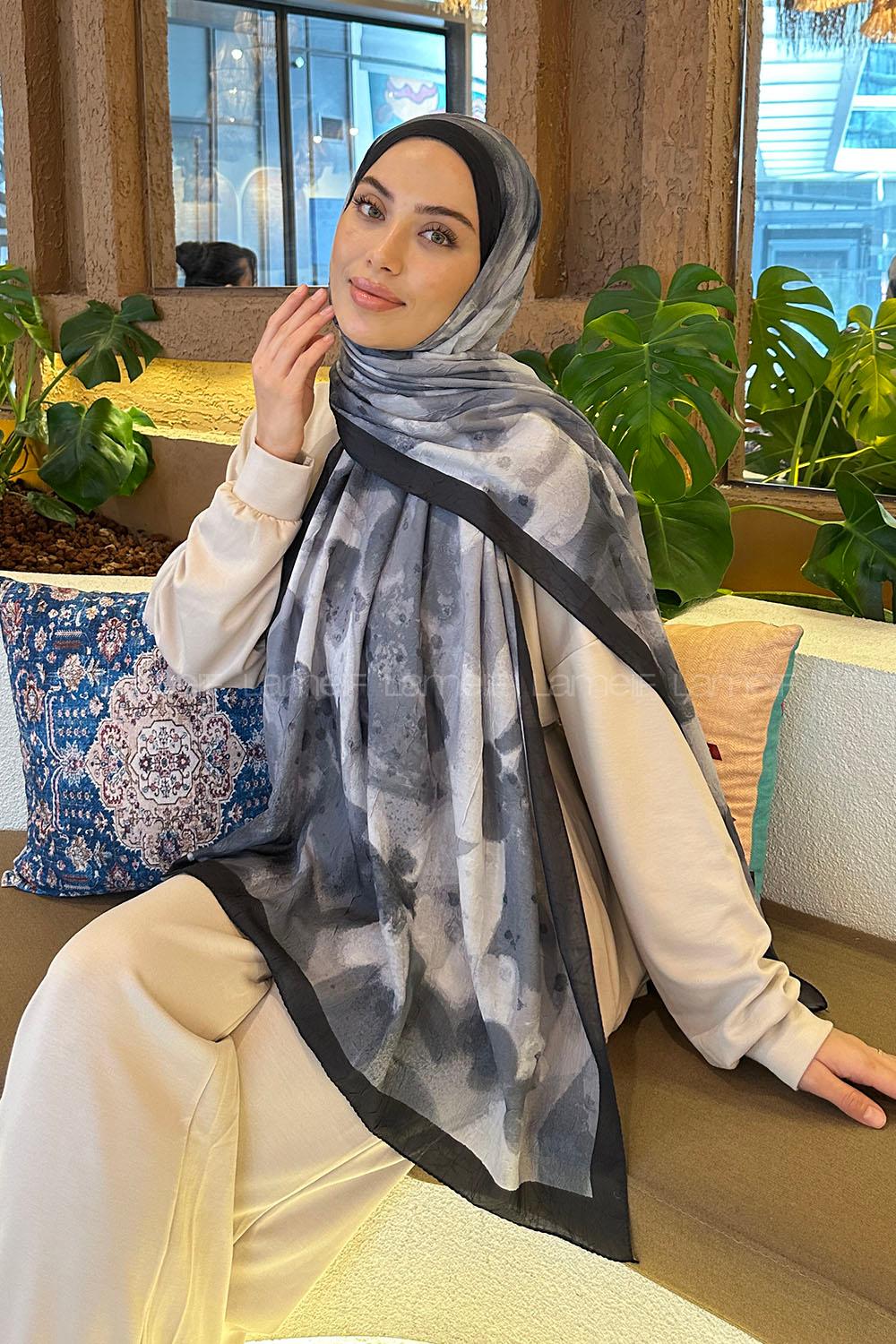 Lamelif Flora Garden Desen Bambu Şal Siyah