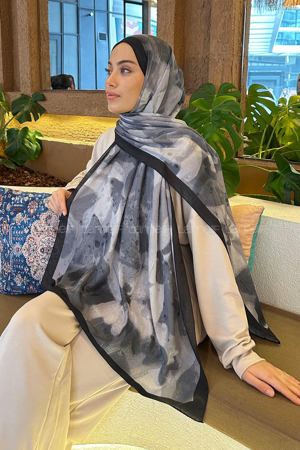 Lamelif Flora Garden Desen Bambu Şal Siyah